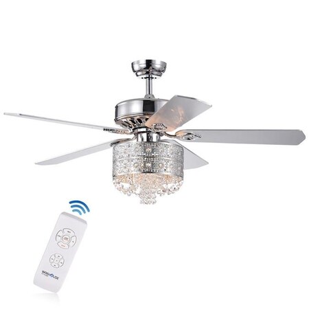 Warehouse Of Tiffany Warehouse of Tiffany CFL-8359REMO-CH 52 in. Thildis 5-Blade Lighted Ceiling Fan with Crystals & Daisy Chandelier; Silver Chrome CFL-8359REMO/CH